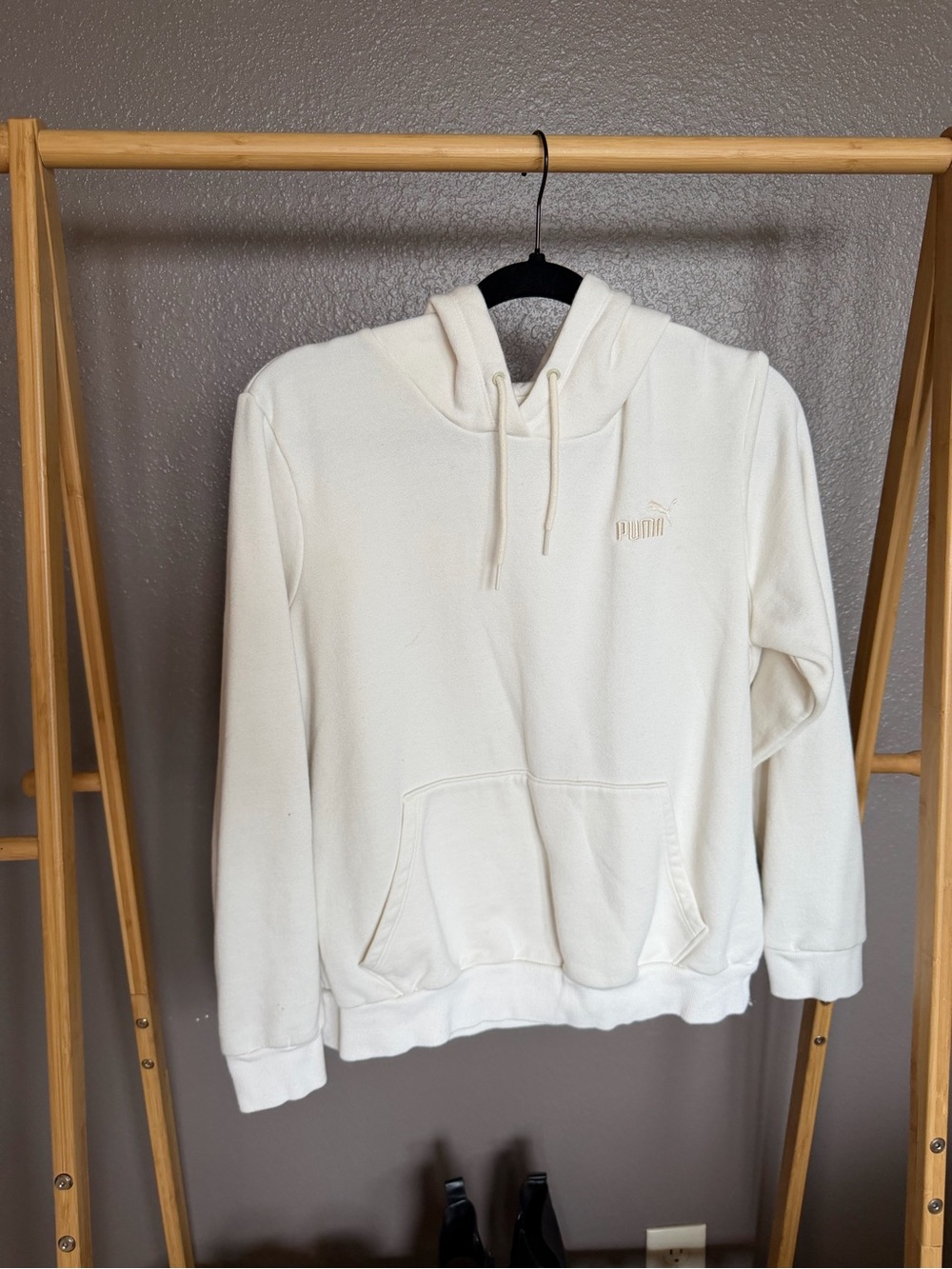 Puma Off-White Pullover Hoodie with Embroidered Logo